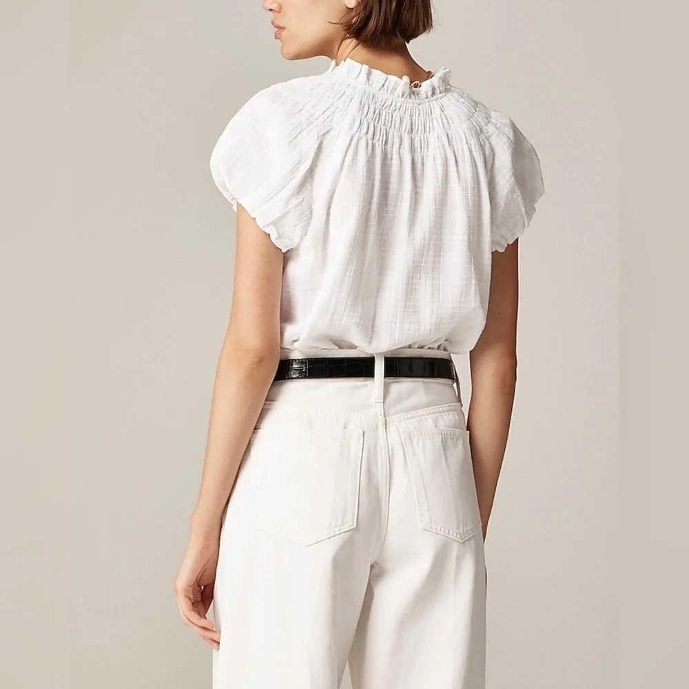 NWT J. Crew Smocked-neck top in textured gauze
